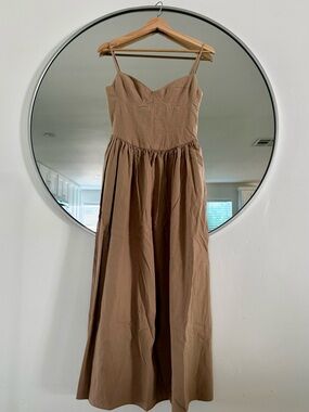 Zara Tan Spaghetti-Strap in linen Maxi Dress